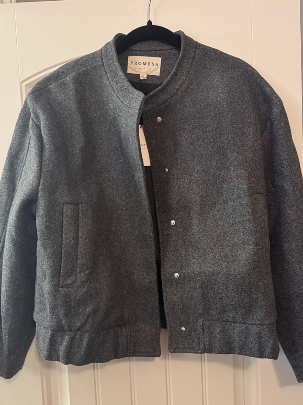 Promesa women’s Charcoal Gray Wool-Blend Bomber Jacket, L, New